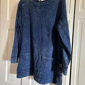 Soft Surroundings Denim Blue and Pink Knit Top